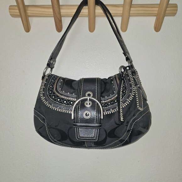 Coach 10484 Y2K Soho Black Signature Jacquard & Leather Studded Buckle Shoulder - Picture 2 of 16